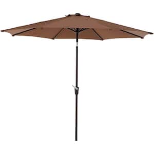 9 ft. Aluminum Market Patio Umbrella Outdoor Umbrella with Push Button Tilt and Crank in Coffee