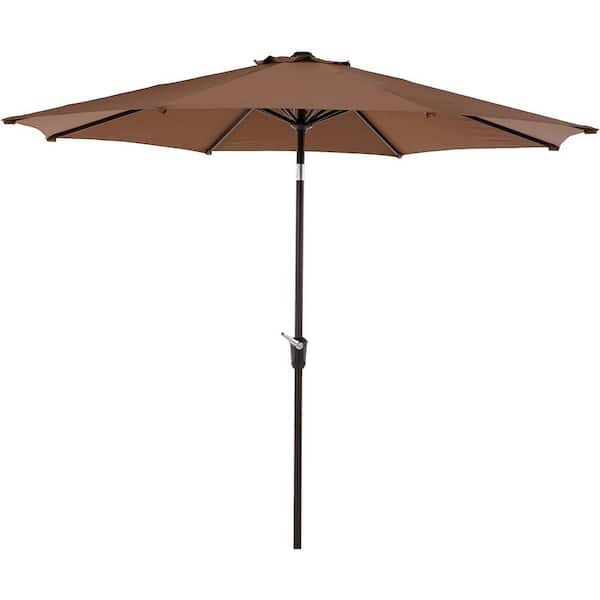 Unbranded 9 ft. Market Patio Umbrella Outdoor Table Umbrella w/8 Sturdy Ribs, Push Button Tilt & Crank for Garden Lawn in Coffee
