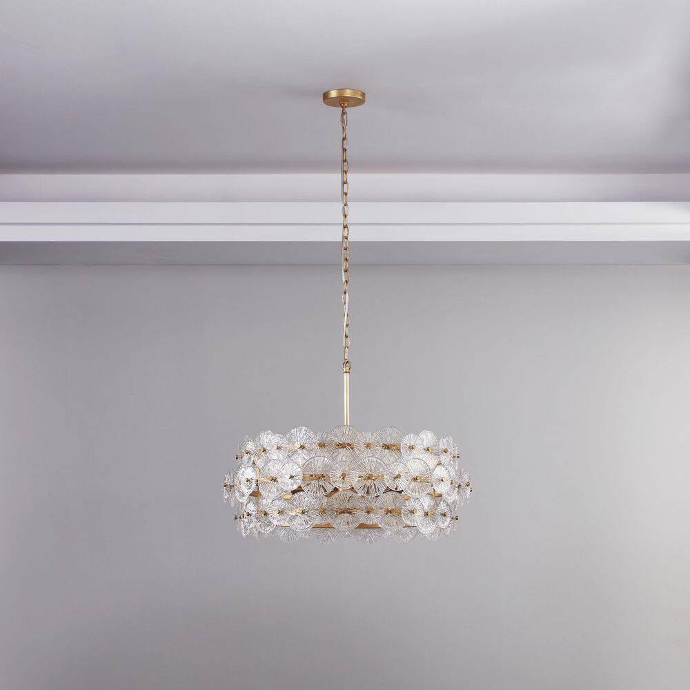 Gold Drum Chandelier with Hand-Made Glass Discs