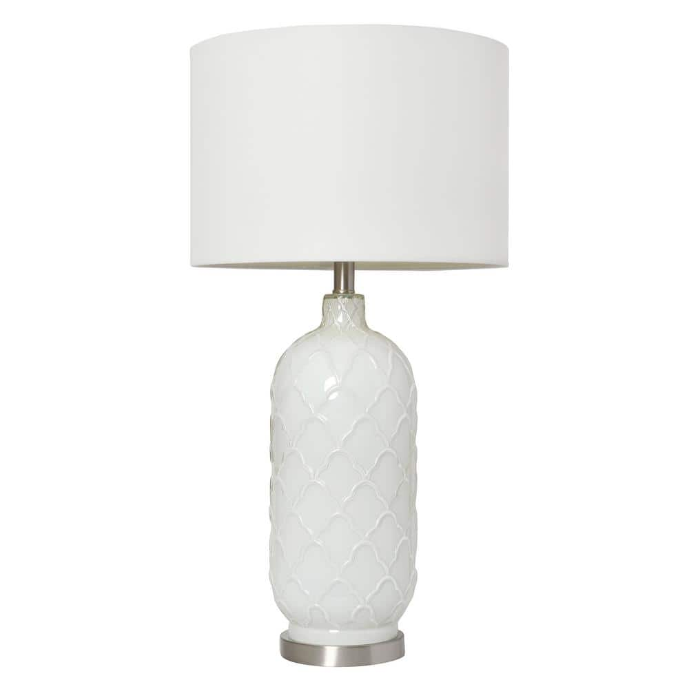 Elegant Designs 30 in. White and Brushed Nickel Glass Table Lamp LT3322 ...