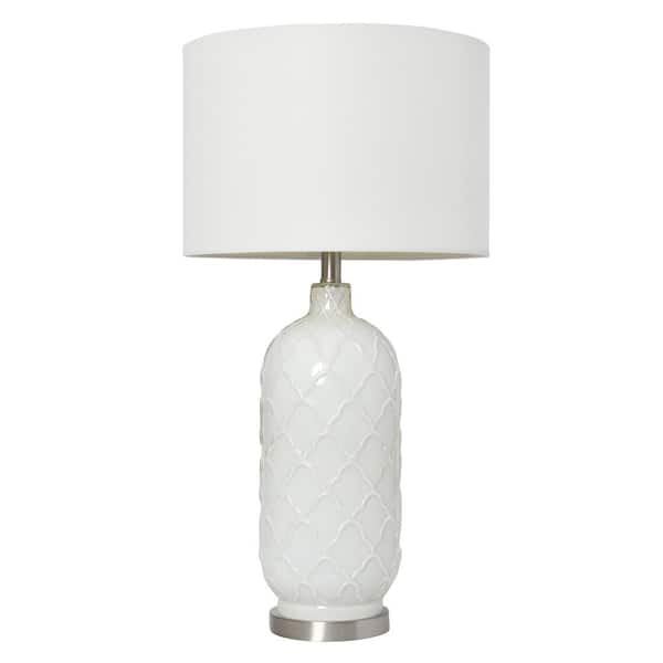 Elegant Designs 30 in. White and Brushed Nickel Glass Table Lamp