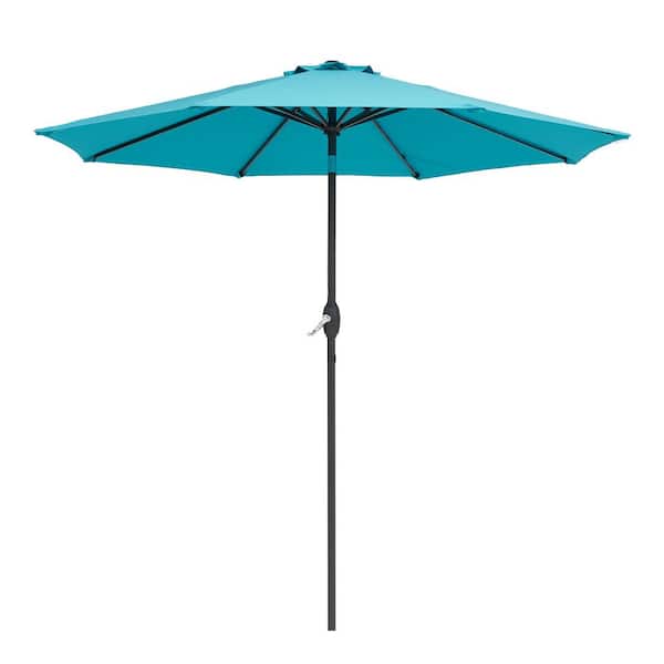 WELLFOR 9 ft. Market Tilt Patio Umbrella with Push Button Tilt and Crank in Blue