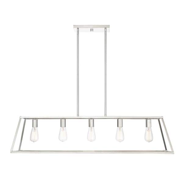 Savoy House 45 in. W x 10.5 in. H 5-Light Polished Nickel Linear Chandelier with Metal Frame
