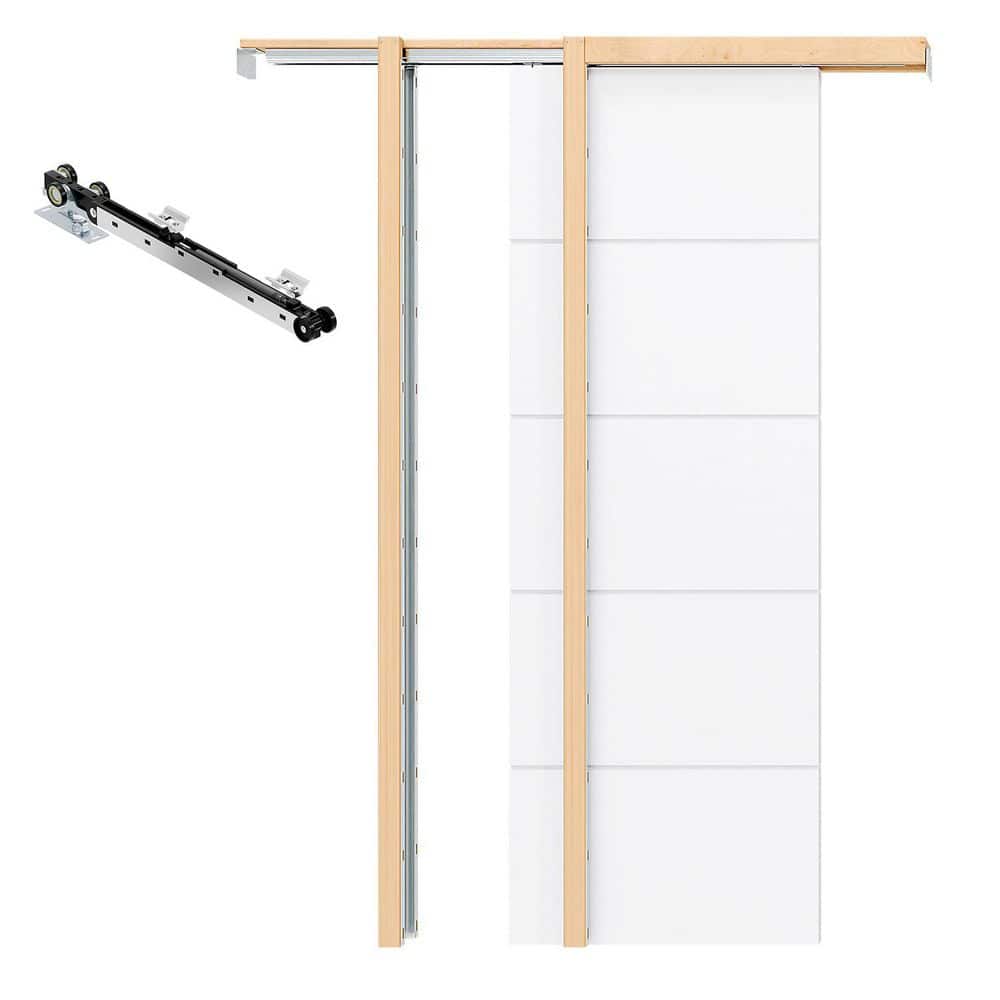 32 in. x 80 in. 5 Panel White UV Primed Particleboard Core Interior Door Slab with Pocket Door Frame Kits and Soft Close price history on PriceWatchPro