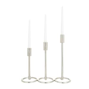 Silver Aluminum Tapered Candle Holder with Ring Bases (Set of 3)
