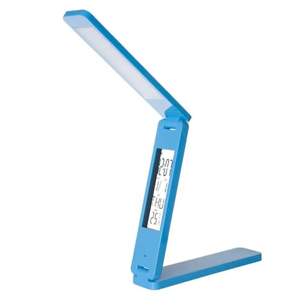 Lavish Home 12 in. Blue LED Folding Lamp Book Light with Clock Calendar Alarm