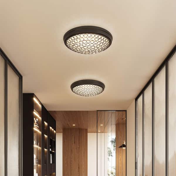 13 in. LED Crystal Flush Mount Ceiling Light, Oil Rubbed Bronze Metal Fixture for Bedroom, Hallway, or Entryway