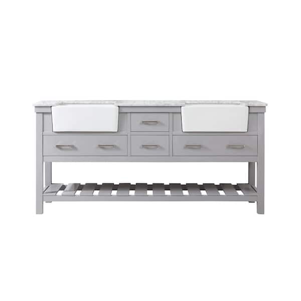 Unbranded Timeless Home 72 in. W x 22 in. D x 34.13 in. H Double Bathroom Vanity Side Cabinet in Grey with White Marble Top