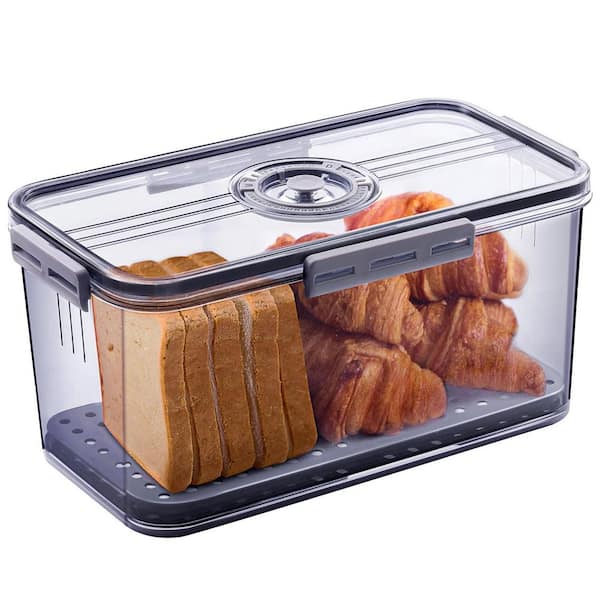 1 Piece Grey Plastic Bread Box Bread Boxes for Kitchen Counter Airtight, Time Recording Bread Storage Container with Lid