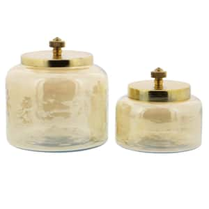 Gold Glass Decorative Jars with Metal Lids (Set of 2)