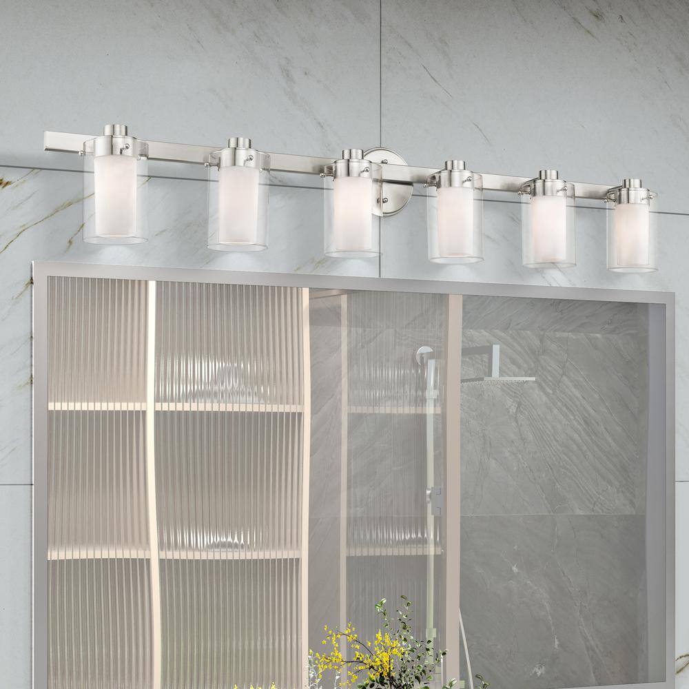 Brushed Nickel 6-Light Modern Bathroom Vanity Fixture