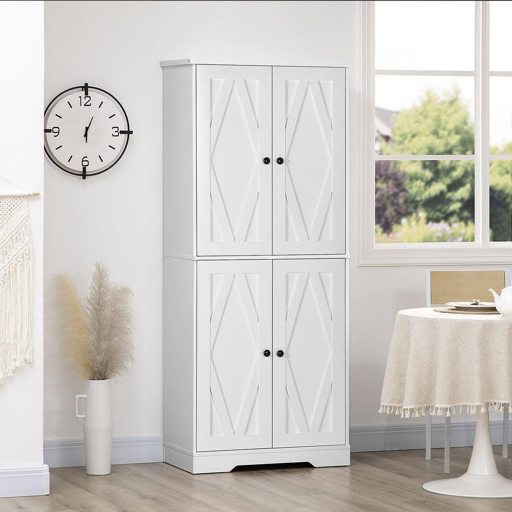White Farmhouse Tall Kitchen Pantry Storage Cabinet with Doors and Shelves