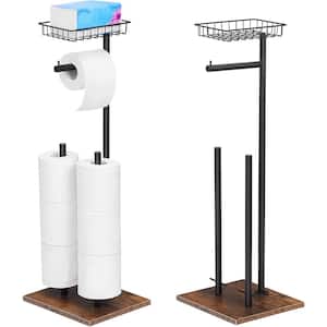 Freestanding Toilet Paper Holder with Reserve Storage and Shelf, Set of 2