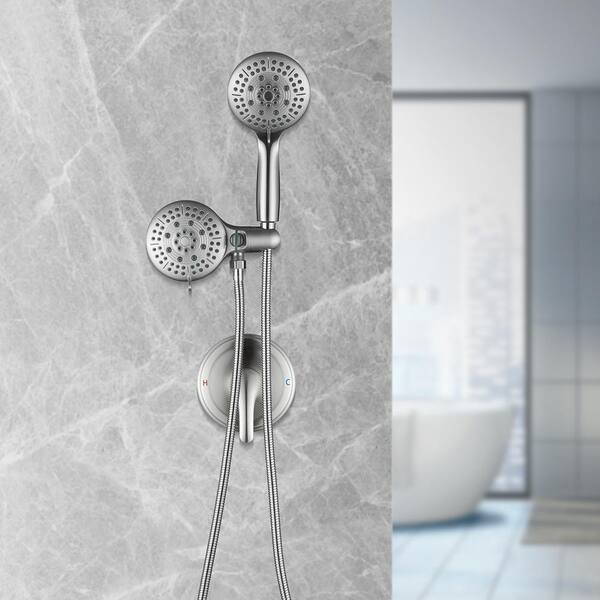 allen + roth Galway Brushed Nickel 5-in Round Dual/Combo Shower Head 1.8 GPM 3074-03618-ARBN at