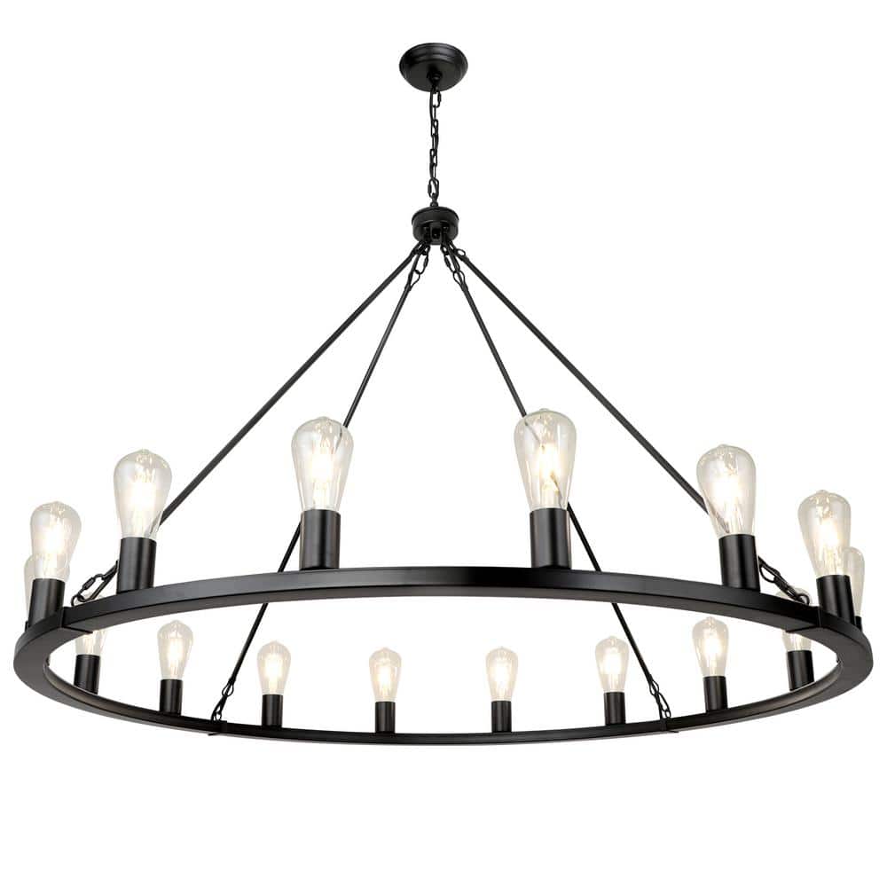 16-Light Black Industrial Rustic Large Wagon Wheel Chandelier for Living Ro