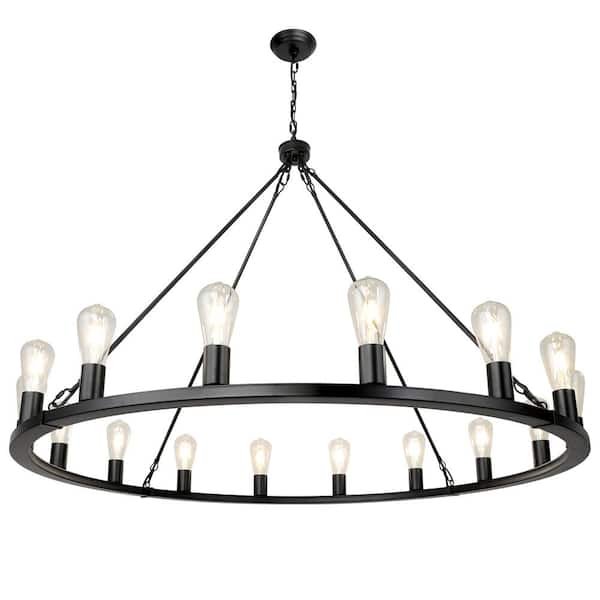 Unbranded 16-Light Black Industrial Rustic Large Wagon Wheel Chandelier for Living Room Foyer Entryway Dining Room