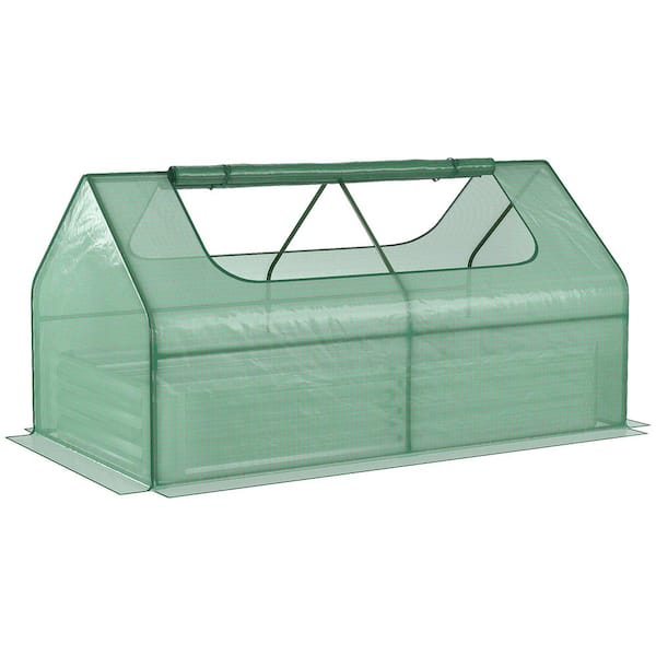 Unbranded 6 x 3 ft. Galvanized Steel Raised Garden Bed with Greenhouse Cover, Planter Box with Roll-Up Windows for Gardening