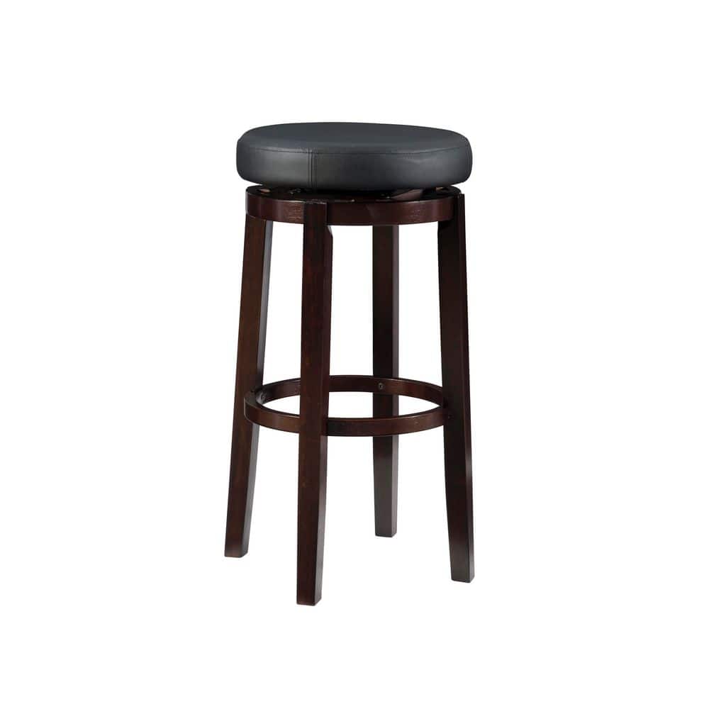 Maya Swivel 31.1 in. Black/Brown Backless Wood Counter Stool with Faux Leat