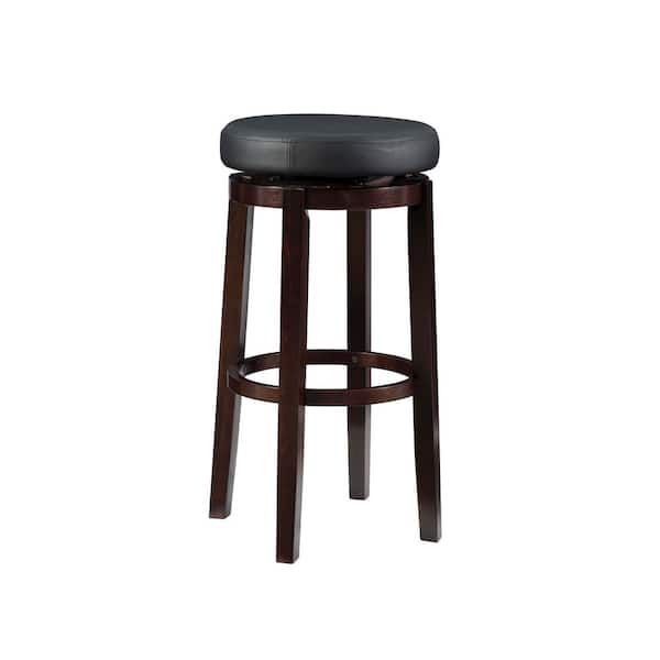 Linon Home Decor Maya Swivel 31.1 in. Black/Brown Backless Wood Counter Stool with Faux Leather Seat