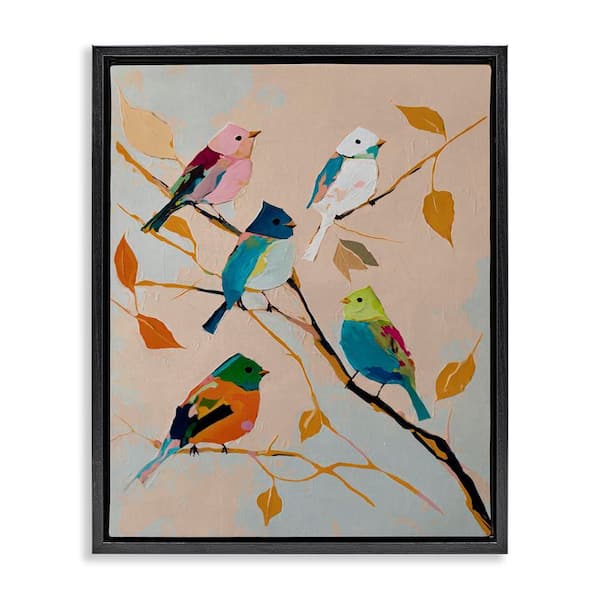 Stupell Industries Parakeets on Fall Branch by Svetlana Aleynikova Black Floater Frame Animal Graphic Art Print 31 in. x 25 in.