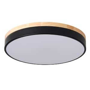 15.74 in. 36-Watt Modern Round Wood Integrated LED Flush Mount Ceiling Light Fixture Minimalist Circular Ceiling Lamp