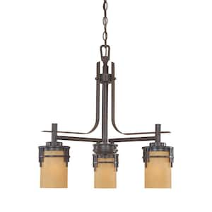 Mission Ridge 3-Light Warm Mahogany Chandelier with Goldenrod Glass Shades For Dining Rooms