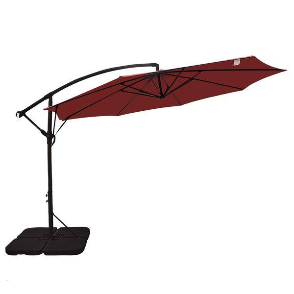 12 ft. Steel Cantilever Offset Patio Umbrella in Red with Weighted Base