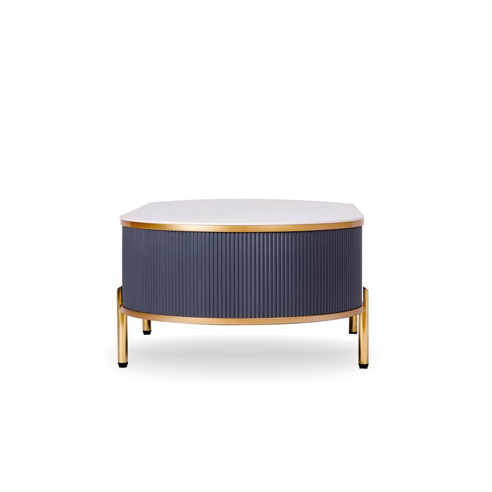 Elegant Oval Sintered Stone Coffee Table with Gold Accents and Storage