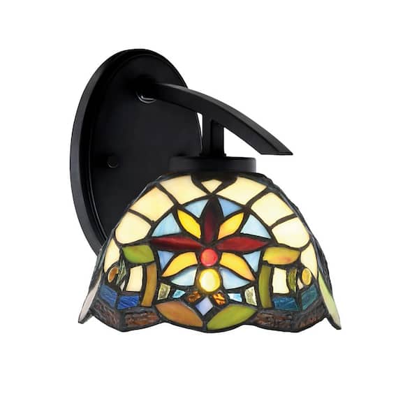 Unbranded Siena 1-Light Matte Black Downlight Wall Sconce with Earth Star Art Glass Shade