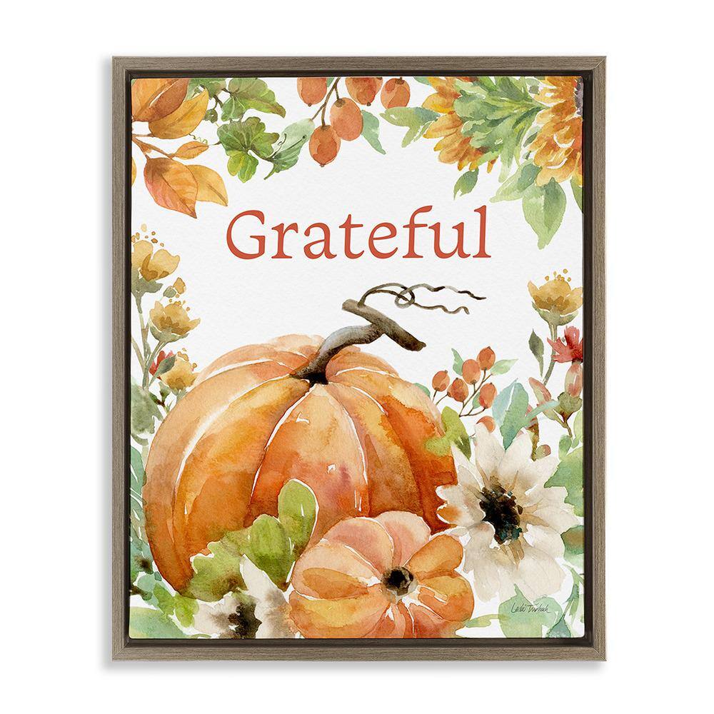 Grateful Pumpkins and Flowers Leslie Trimbach 1 Piece Floater Frame Graphic Print Typography Art Print 21 in. x 17 in. price history on PriceWatchPro