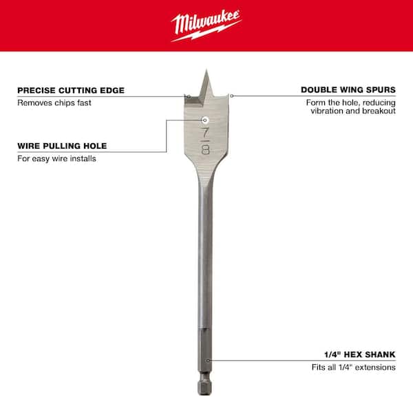 Milwaukee High Speed Wood Spade Bit Set (8-Piece) 49-22-0175 - The