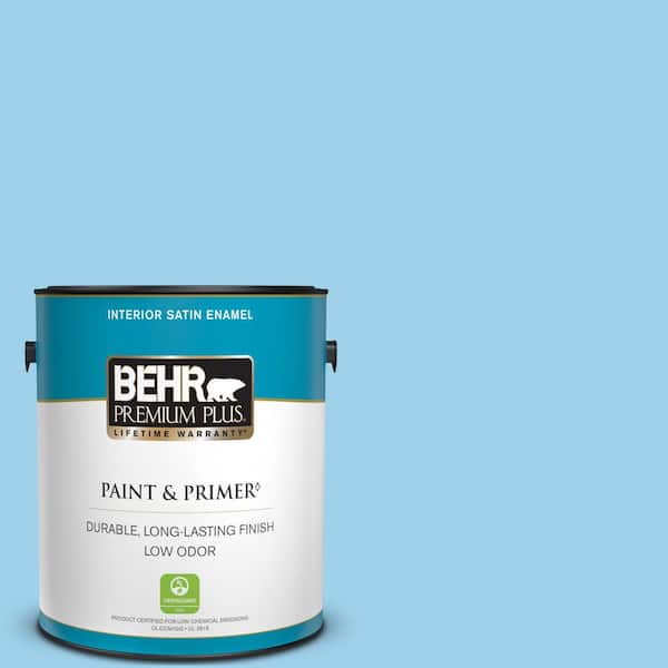 BEHR PREMIUM PLUS 1 gal. #P500-3 Spa Blue Satin Enamel Low Odor Interior Paint & Primer