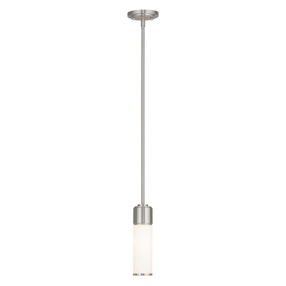 Elegance Brushed Nickel 1-Light Mini Pendant with Satin Opal White Glass