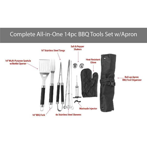 PITMASTER KING 16-Piece Heavy-Duty Stainless Steel BBQ Tool Set for Grilling  and Outdoor Cooking with Aluminum Carrying Case 850008244315 - The Home  Depot