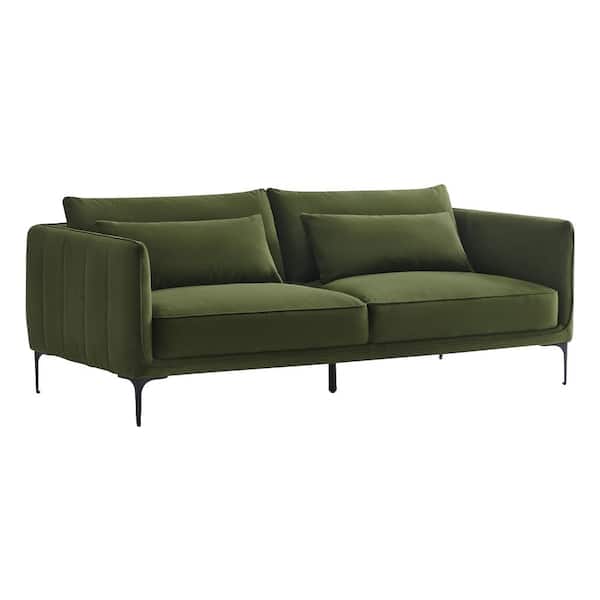 Spruce & Spring Petra 84 in. Mid Century Modern Green Velvet Sofa Upholstered Couch 3-Seat for Living Room