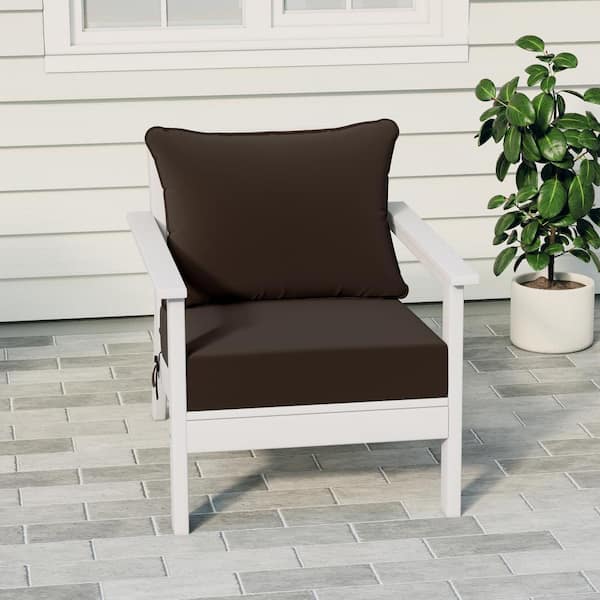 Birchwood Outdoor Patio Deep Seating HDPE Plastic Lounge Chair in White with Brown Cushions