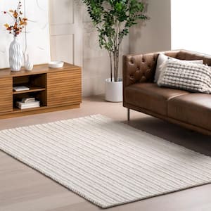 Aaleigha Casual Striped Wool Ivory 5 ft. x 8 ft. Area Rug