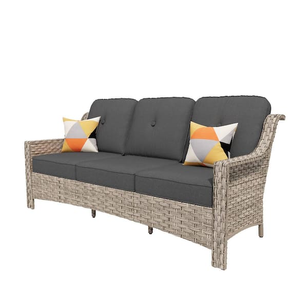 Vitalis Wicker Outdoor Couch Patio Sofa with Black Cushions