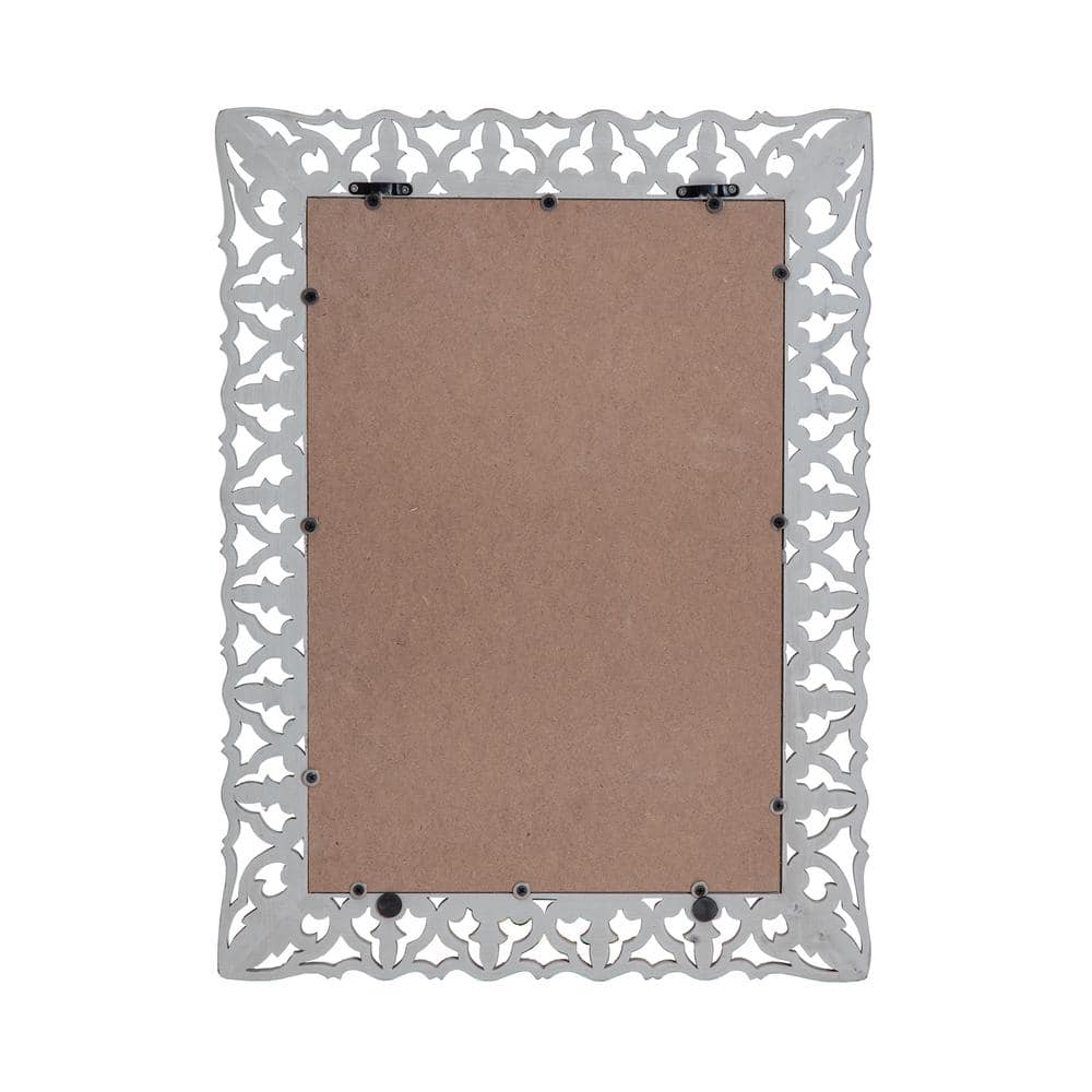 Calie Distressed Grey 25" Ornamental Wood Wall Mirror