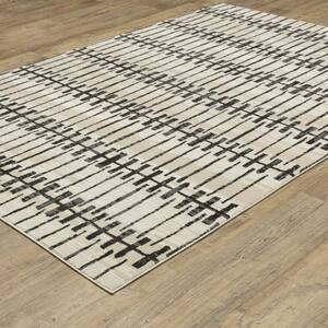 Rayder Ivory/Black Doormat 3 ft. x 5 ft. Abstract Geometric Lines Polypropylene/Polyester Indoor Area Rug