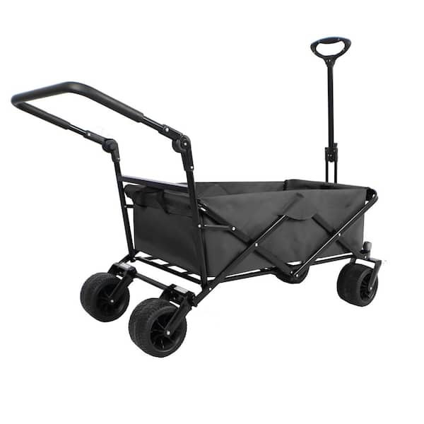 4 cu. ft. Metal Utility Garden Cart, Folding Camping Trolley, Outdoor Picnic Beach Wagon, 230 lbs. Capacity, Black