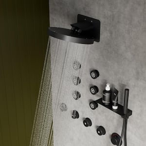 15-Spray 13 in. Wall Mount Dual Shower Head and Handheld Shower with 6-Jets in Matte Black (Valve Included)