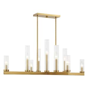 Carina 37.75 in. W x 15.25 in. H 9-Light Warm Brass Chandelier with Clear Ribbed Glass Shades and No Bulbs Included