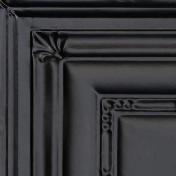 FROM PLAIN TO BEAUTIFUL IN HOURS Take Home Sample - Eyelet Satin Black 1 ft. x 1 ft. Decorative Tin Style Nail Up Ceiling Tile (1 sq. ft./case)