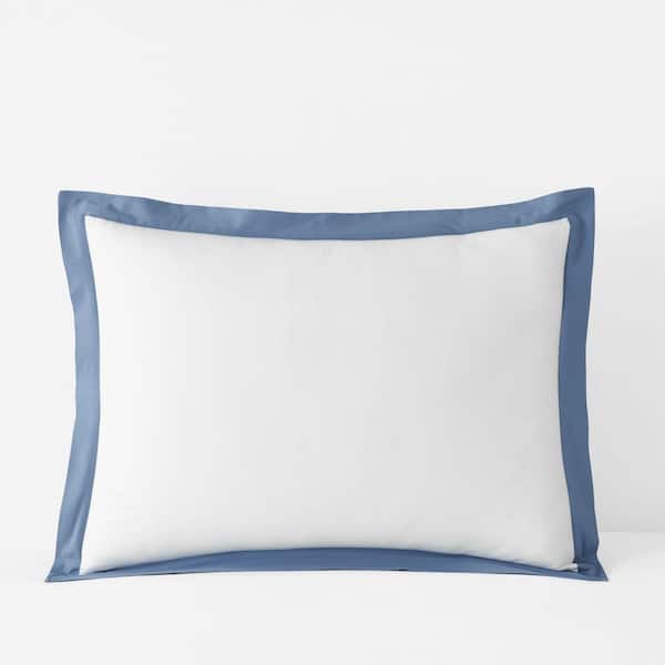 The Company Store Company Cotton Solid Border Trim Slate Blue Cotton Percale Standard Sham