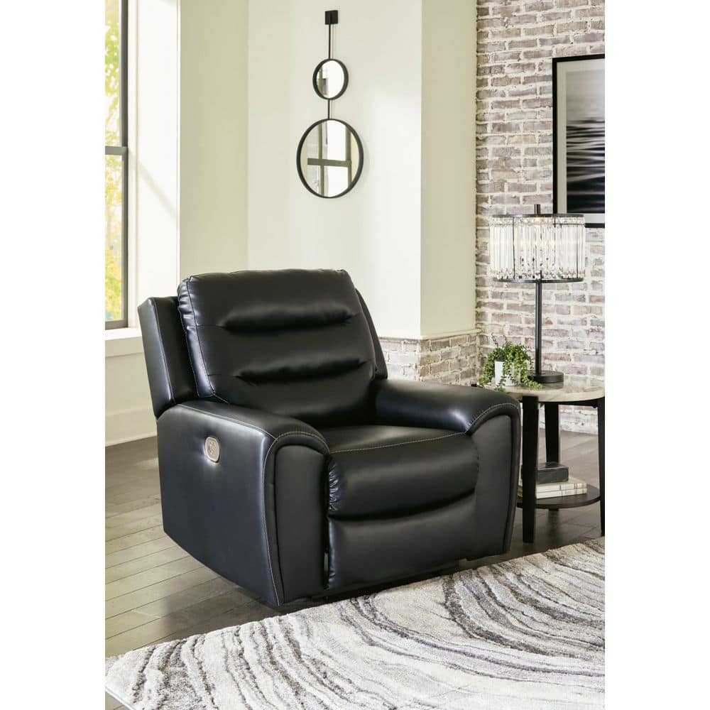 Warlin Black Faux Leather Standard Power Recliner with Adjustable Headrest