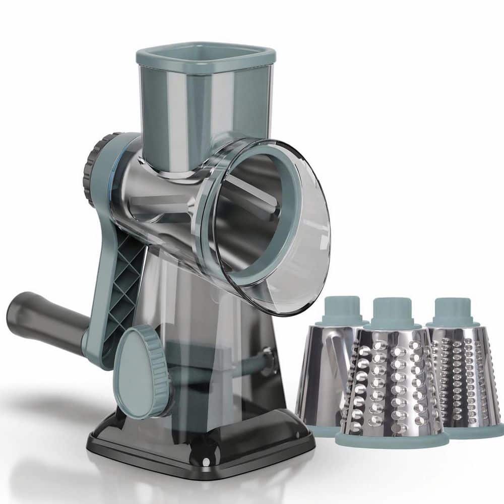 Clear Rotary Cheese Grater Manual Vegetable Slicer with 3 Interchangeable Stainless Steel Blades Non-slip Base price history on PriceWatchPro