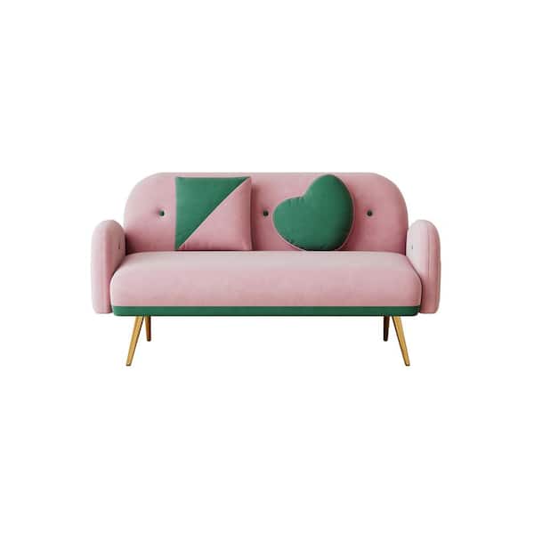 Z-joyee 58.3 in. Wide Round Arm Velvet Modern Rectangle Small Spaces Sofa in Pink