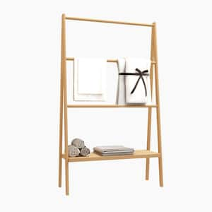 Ami 30.15 in. W X 51.69 in. H x 12 in. D Eco Bamboo Trapezoid Shelf Towel Rack in Natural