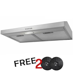 30 in. 58 CFM Convertible Under Cabinet Range Hood in Brushed Stainless Steel with 2 Carbon Filters and Push Button